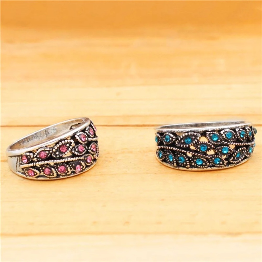 Leaf Plant Crystal Rings For Women Multicolored - Picture 2 of 3